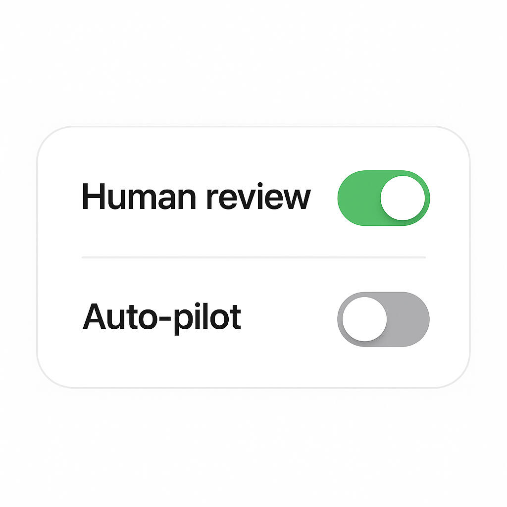 Human review and auto-pilot toggle switches